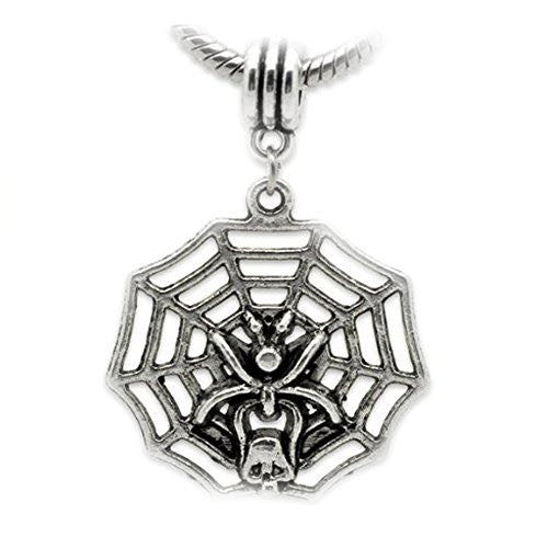 Halloween Spider on Web Dangle Charm European Bead Compatible for Most European Snake Chain Bracelet