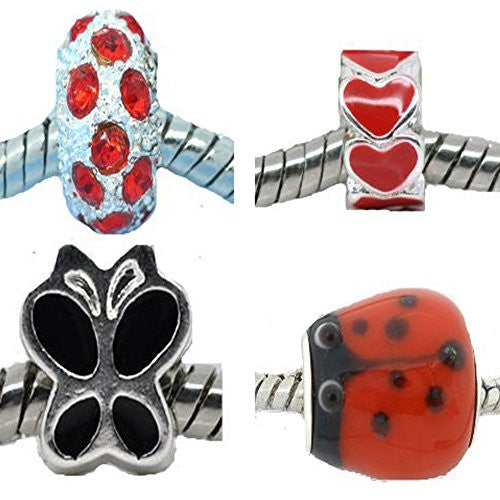 Set of Four (4) Love Bug Charm Beads for European Snake Chain Charm Bracelets