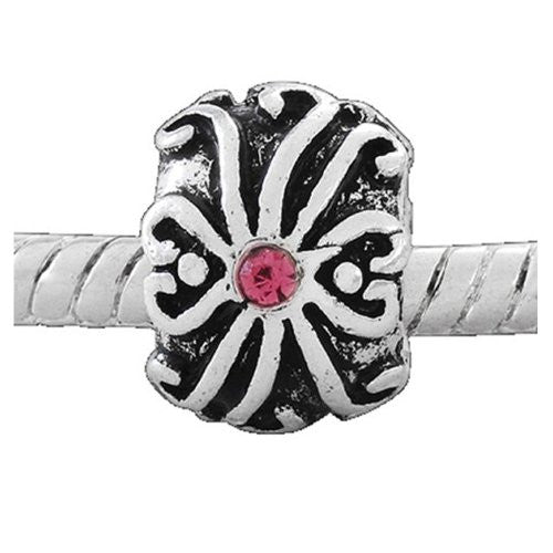 Birthstone  October Rose / Pink  Rhinestone Spacer For Snake Chain Charm Bracelet