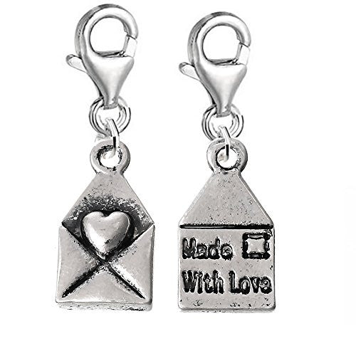 Carved Made With Love Letter Clip on Charm for European Charm Jewelry w/ Lobster Clasp - Sexy Sparkles Fashion Jewelry