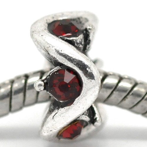 Red  Crystals S Design Bead Charm Spacer For Snake Chain Charm Bracelet - Sexy Sparkles Fashion Jewelry
