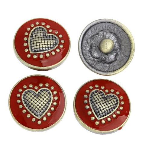 Chunk Snap Buttons Fit Chunk Bracelet Round Antique Bronze Heart Carved Enamel Red 20mm - Sexy Sparkles Fashion Jewelry - 4