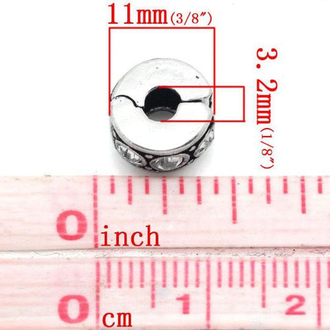Clear Rhinestone Clip & Lock Bail Bead Charm Spacer For Snake Chain Bracelet - Sexy Sparkles Fashion Jewelry - 2