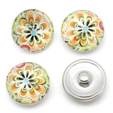 Multi Flower Design Glass Chunk Charm Button Fits Chunk Bracelet 18mm for Noosa Style Bracelet - Sexy Sparkles Fashion Jewelry - 3