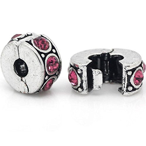 Clip Lock Stopper Bead with Pink Stones with 2 Clear Silicone Stopper For Snake Chain Charm Bracelet - Sexy Sparkles Fashion Jewelry - 1