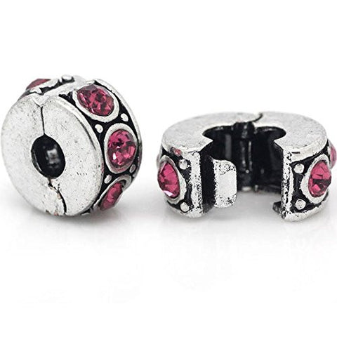 Clip Lock Stopper Bead with Pink Stones with 2 Clear Silicone Stopper For Snake Chain Charm Bracelet - Sexy Sparkles Fashion Jewelry - 1