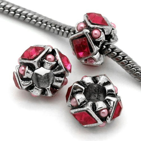 Red Acrylic Rhinestones Bead Charm Spacer For Snake Chain Charm Bracelet - Sexy Sparkles Fashion Jewelry - 2
