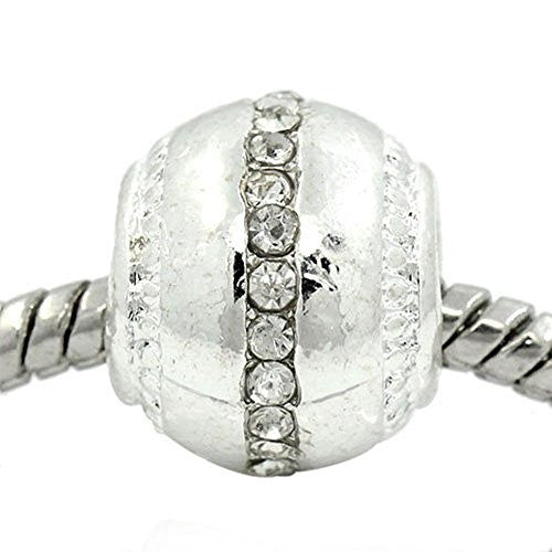 Ball with Clear  Rhinestone European Bead Compatible for Most European Snake Chain Bracelet