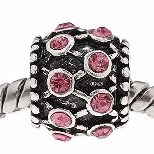 Pink Rhinestone Charm Bead For Snake Chain Bracelet