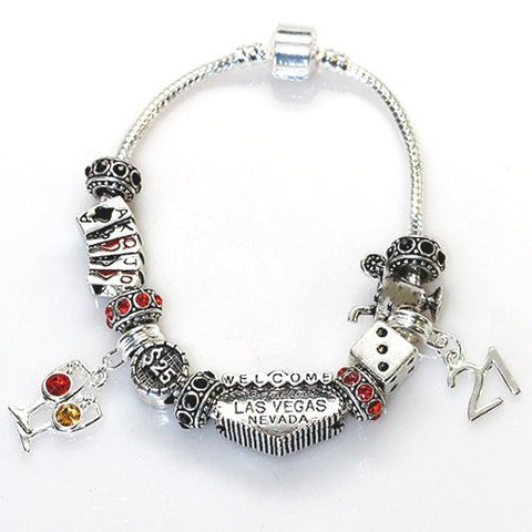 7.5" Viva Las Vegas Theme Charm with 12 Charms, Pocker Cards,Casino Chips,Dice,Martini Glass & Crystals charm beads, For Snake Chain Bracelets - Sexy Sparkles Fashion Jewelry - 2