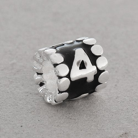 Black Enamel Number Charm Bead  "4" European Bead Compatible for Most European Snake Chain Charm Bracelets - Sexy Sparkles Fashion Jewelry - 2