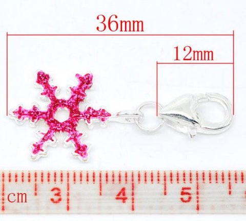 Clip on Pink Christmas Snowflake Charm for European Jewelry w/ Lobster Clasp - Sexy Sparkles Fashion Jewelry - 2