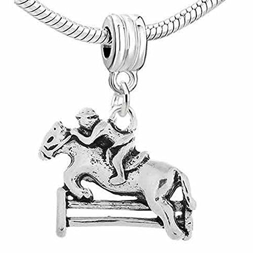 Jockey and Horse Jumping Over Fence Dangle European Bead Compatible for Most European Snake Chain Bracelet - Sexy Sparkles Fashion Jewelry - 1