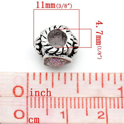 Glitter Pink Heart with Carved Flowers on Charm Charm Compatible with European Snake Chain Charm Bracelet - Sexy Sparkles Fashion Jewelry - 3
