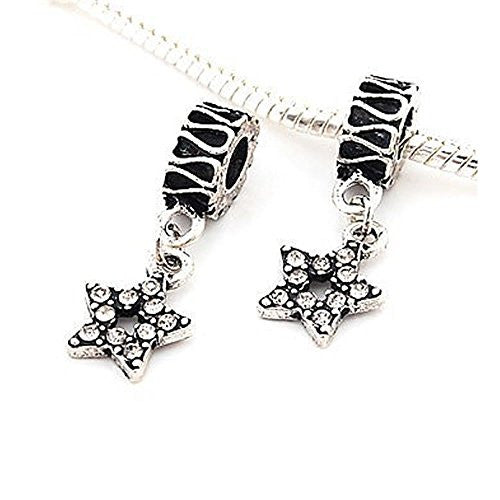 Star with Clear  Crystals Dangle Charm European Bead Compatible for Most European Snake Chain Bracelet - Sexy Sparkles Fashion Jewelry
