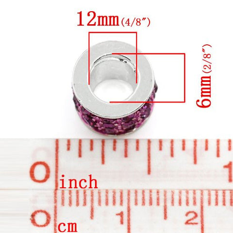 Red Cylinder Charm w/  Rhinestones Charm European Bead Compatible for Most European Snake Chain Bracelet - Sexy Sparkles Fashion Jewelry - 2