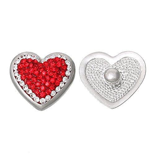 Chunk Snap Jewelry Button Heart Red Silver Tone Fit Chunk Bracelet Clear Red Rhineston
