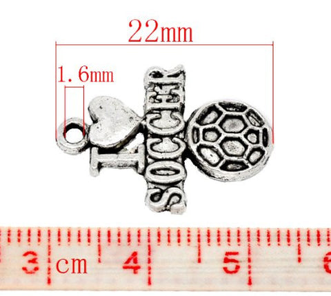 Silver Tone I Love Soccer Charm Pendant for Necklace - Sexy Sparkles Fashion Jewelry - 3