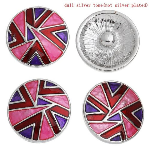 Chunk Snap Buttons Fit Chunk Bracelet Round Silver Tone Pattern Carved Enamel Red & Purple & Fuchsia 20mm - Sexy Sparkles Fashion Jewelry - 4