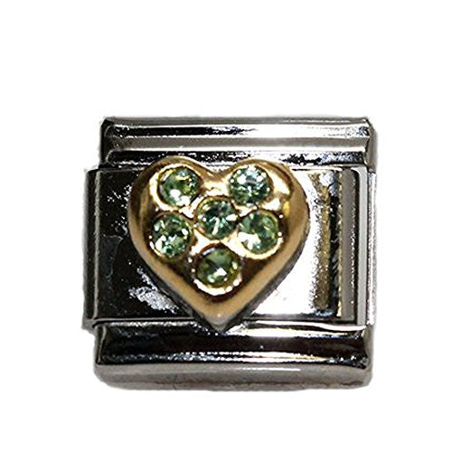 Heart with Light Green Rhinestones Italian Link Bracelet Charm