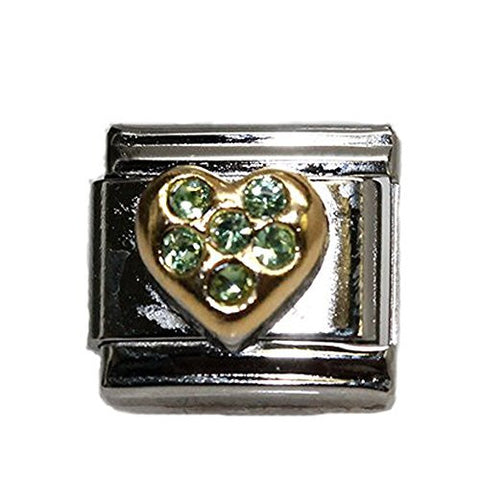 Heart with Light Green Rhinestones Italian Link Bracelet Charm - Sexy Sparkles Fashion Jewelry - 1