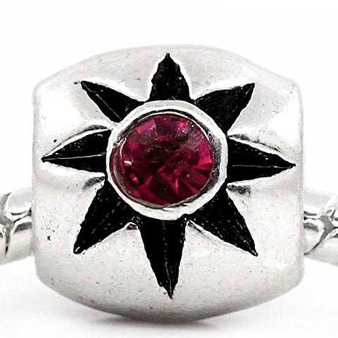European Charm Beads Column Antique Silver Flower Carved Red Rhinestone - Sexy Sparkles Fashion Jewelry - 1