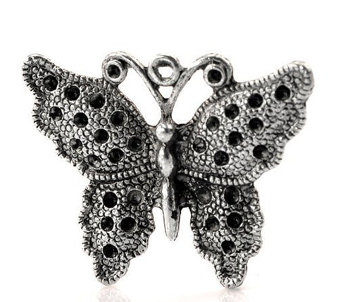 Silver Tone Butterfly Charm Pendant for Necklace - Sexy Sparkles Fashion Jewelry - 4