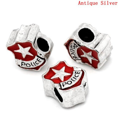 Police Police Officer Badge Red Enamel Charm European Bead Compatible for Most European Snake Chain Bracelet - Sexy Sparkles Fashion Jewelry - 2