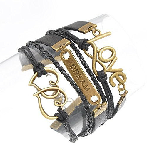 Love With Hearts Braided Leatheroid Wax Rope Brcelet with Infinity Symbol W/lobster Claw - Sexy Sparkles Fashion Jewelry - 1
