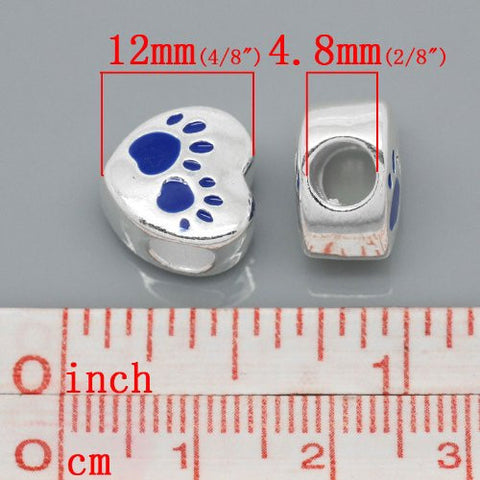 Love Heart Charm with Blue Paw Print European Bead Compatible for Most European Snake Chain Bracelet - Sexy Sparkles Fashion Jewelry - 3