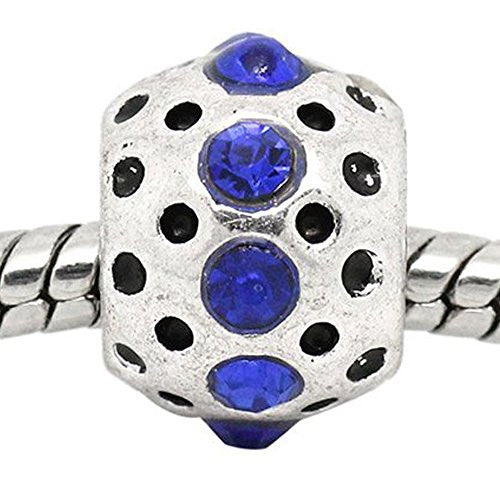 Royal Blue Rhinestone  Birthstone Charm European Bead Compatible for Most European Snake Chain Bracelets
