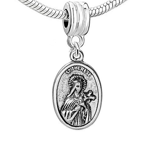 Oval Religious Figure "ST.THERESE & PRAY FOR US" Carved for European Snake Chain Charm Bracelet,SEXY SPARKLES