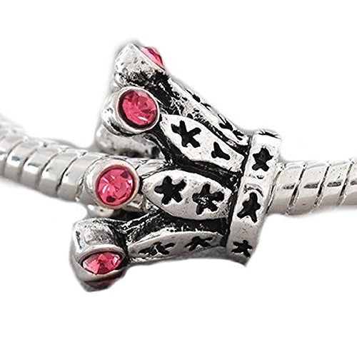 Princess Crown with Pink  Crystals Charm European Bead Compatible for Most European Snake Chain Bracelet - Sexy Sparkles Fashion Jewelry