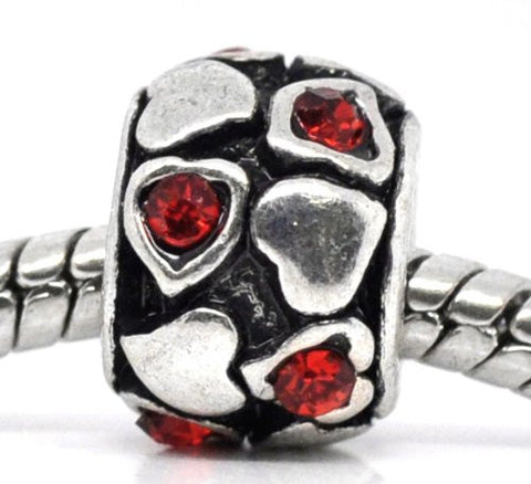 Red  Rhinestone Heart Charm European Bead Compatible for Most European Snake Chain Bracelet - Sexy Sparkles Fashion Jewelry - 2