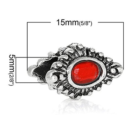 European Style Charm Beads Rhombus Antique Silver Red Acrylic Rhinestone - Sexy Sparkles Fashion Jewelry - 3