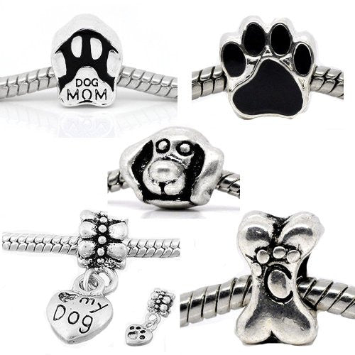 5 Dog Lovers Charm Beads For Snake Chain charm Bracelet