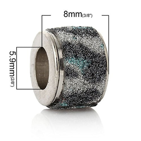 Blue/Grey Glitter Cylinder Charm Spacer Bead - Sexy Sparkles Fashion Jewelry - 3