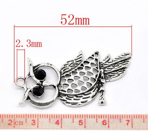 Silver Tone  Rhinestone Owl Charm Pendant for Necklace - Sexy Sparkles Fashion Jewelry - 3