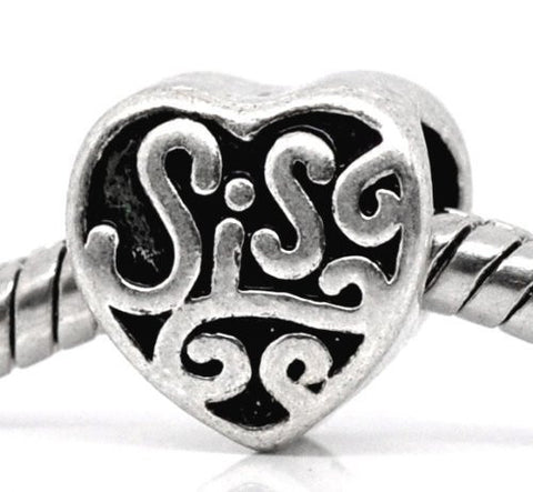 Sis or Sister Charm Spacer Beads For Snake Chain Charm Bracelet - Sexy Sparkles Fashion Jewelry - 3