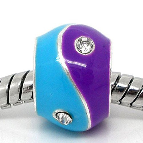 Turquoise With Purple Rhinestone Enamel Silver Tone Bead Charm Spacer for Snake Chain Bracelets
