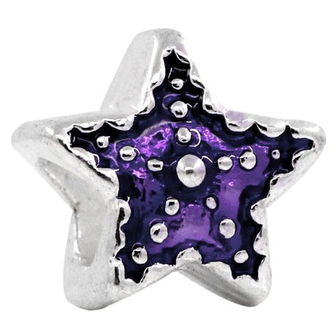 Star with Purple Enamel Charm European Bead Compatible for Most European Snake Chain Bracelet - Sexy Sparkles Fashion Jewelry - 2