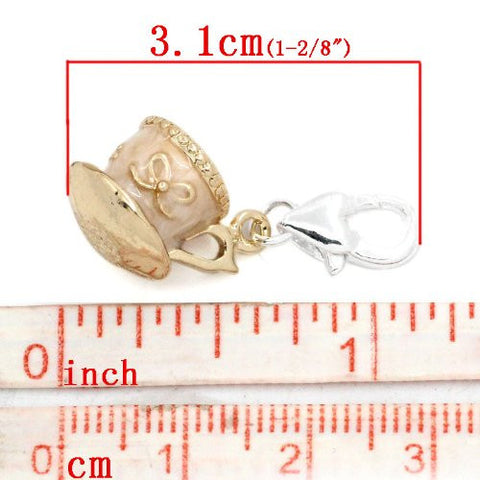 Gold Tone Teacup Clip on Pendant for European Charm Jewelry w/ Lobster Clasp - Sexy Sparkles Fashion Jewelry - 2