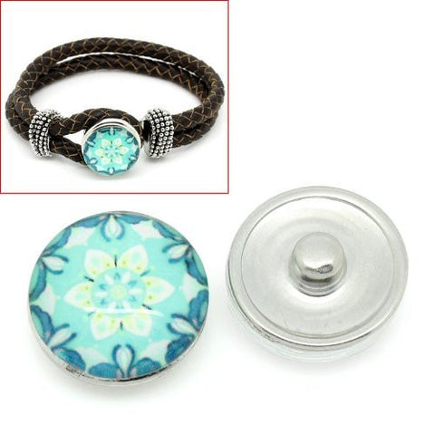 Cyan Flower Design Glass Chunk Charm Button Fits Chunk Bracelet - Sexy Sparkles Fashion Jewelry - 4