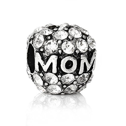 Mothers Day Jewelry Heart Pattern With Clear Rhinestones for snake chain charm Bracelet - Sexy Sparkles Fashion Jewelry - 1