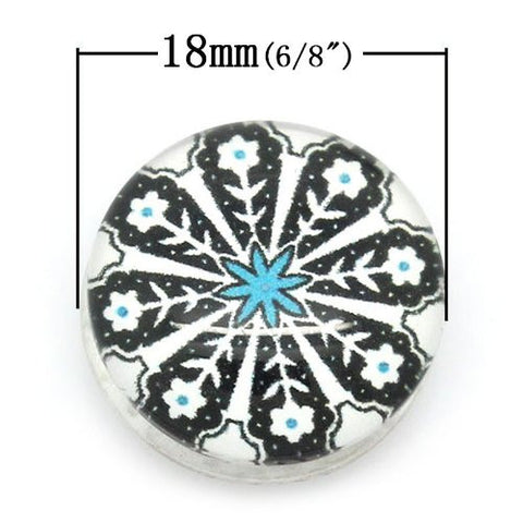 White and Black Flower Design Glass Chunk Charm Button Fits Chunk Bracelet 18mm - Sexy Sparkles Fashion Jewelry - 2
