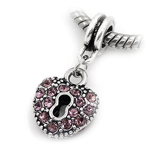 Crystals Heart Lock Dangle Charm Bead For Snake Chain Bracelet - Sexy Sparkles Fashion Jewelry - 1