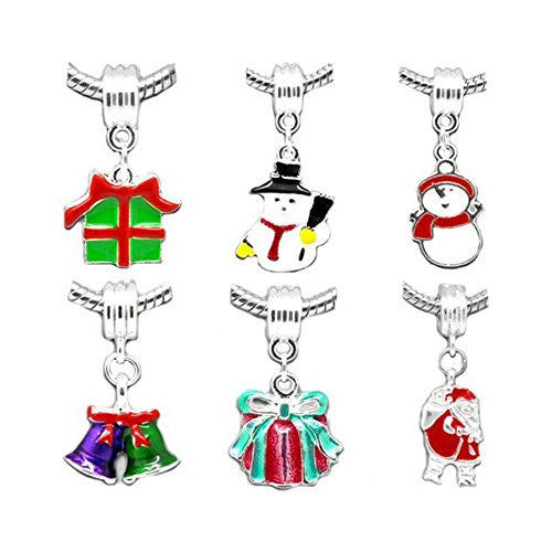 6 Christmas Charm Dangles Bead European Bead Compatible for Most European Snake Chain Charm Bracelet - Sexy Sparkles Fashion Jewelry