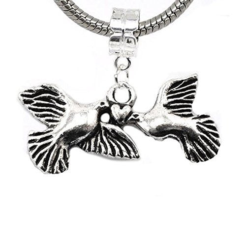 Love Birds Flying Dove/Pigeon Charm Dangle European Bead Compatible for Most European Snake Chain Bracelet - Sexy Sparkles Fashion Jewelry - 1