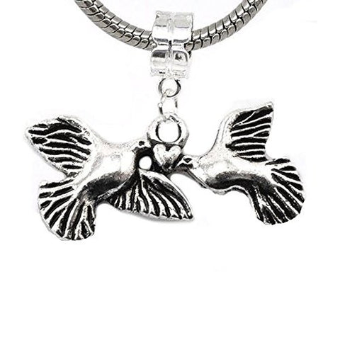 Love Birds Flying Dove/Pigeon Charm Dangle European Bead Compatible for Most European Snake Chain Bracelet - Sexy Sparkles Fashion Jewelry - 1