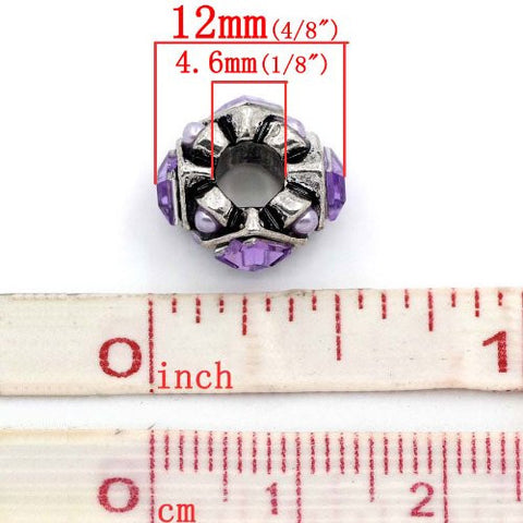 Purple  Rhinestones Bead Charm Spacer For Snake Chain Charm Bracelet - Sexy Sparkles Fashion Jewelry - 3